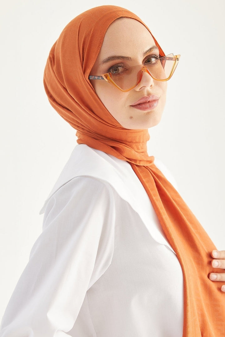 MDS Women Handwoven Jacquard Cotton Scarf - Terracotta - Bitonto