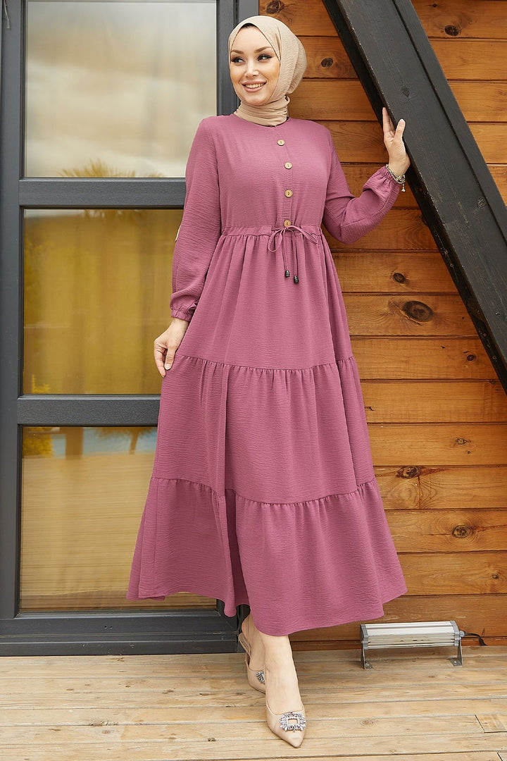 MDS Women Pamela Buttoned Ayrubin Dress - Rose Pink - Empoli
