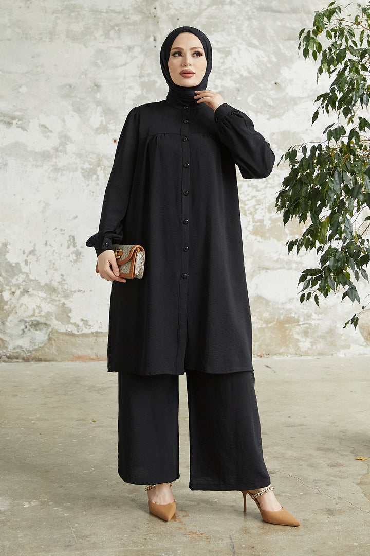 MDS Women Arfa Ayrobin Buttoned Casual Suit - Black - Mazarrón