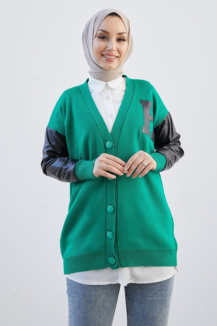 MDS Women Nivya Letter Printed Knit Cardigan - Green - Liège