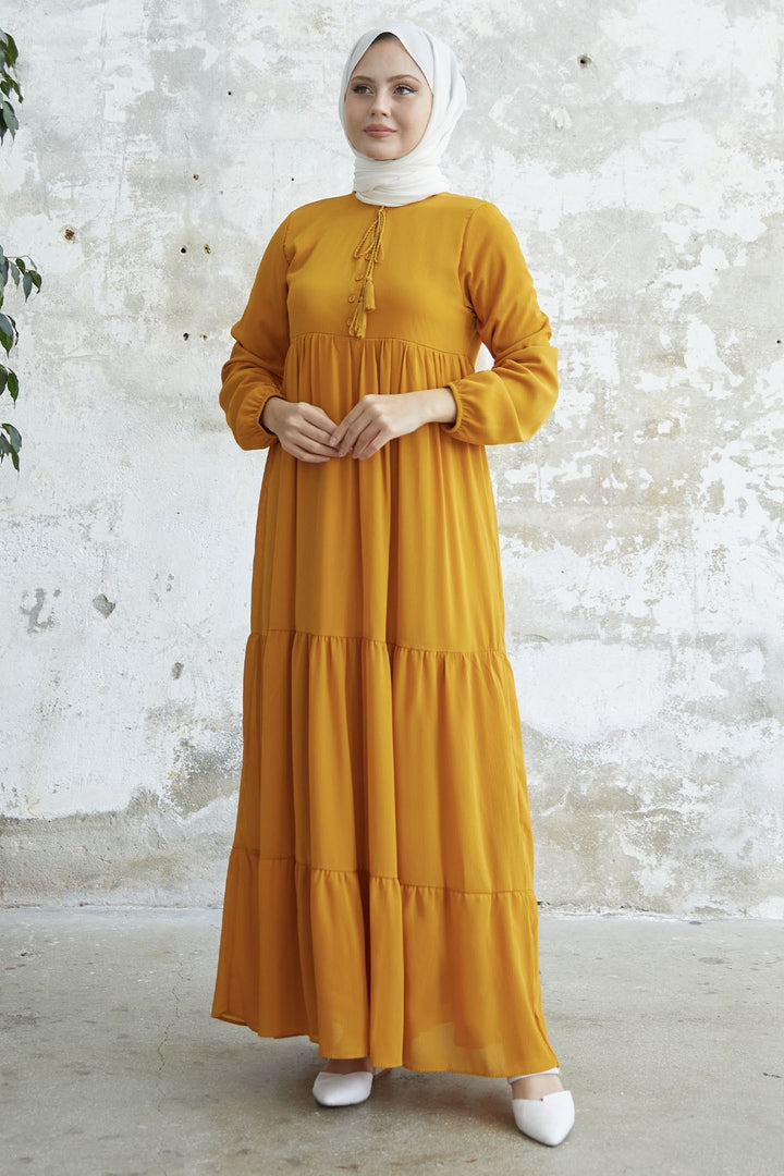 MDS Women Lace-Up Yoryo Chiffon Dress - Mustard - Lemgo
