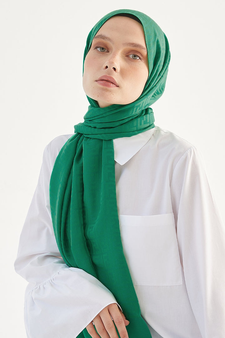 MDS Women Handwoven Jacquard Cotton Scarf - Emerald Green - Cape Breton