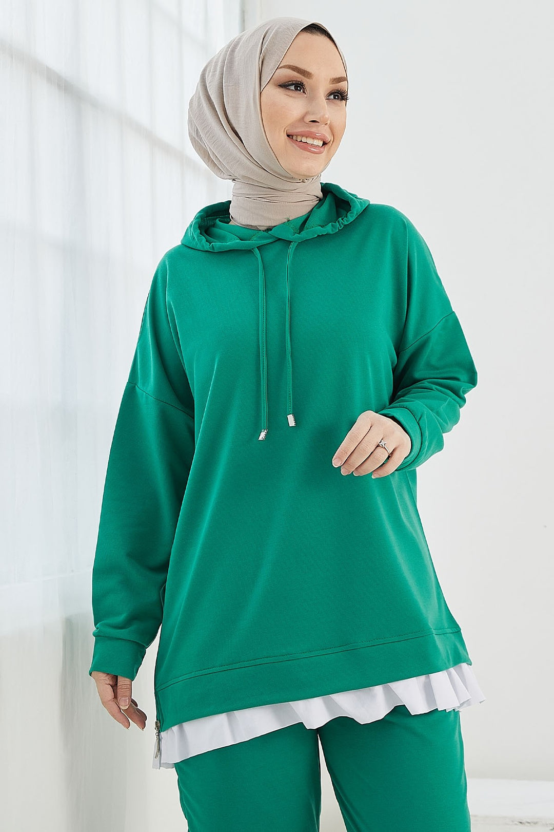 MDS Women Losya Sides Zippered Hooded Two-Piece Set - Emerald - Créteil