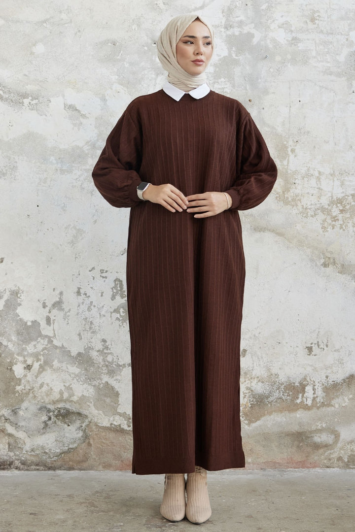 MDS Women Elois Balloon Sleeve Ribbed Knit Dress - Dark Brown - Doetinchem