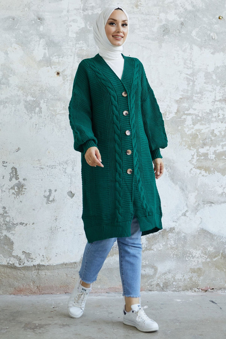 MDS Women Evia Buttoned Knit Cardigan - Emerald Green - Bologna