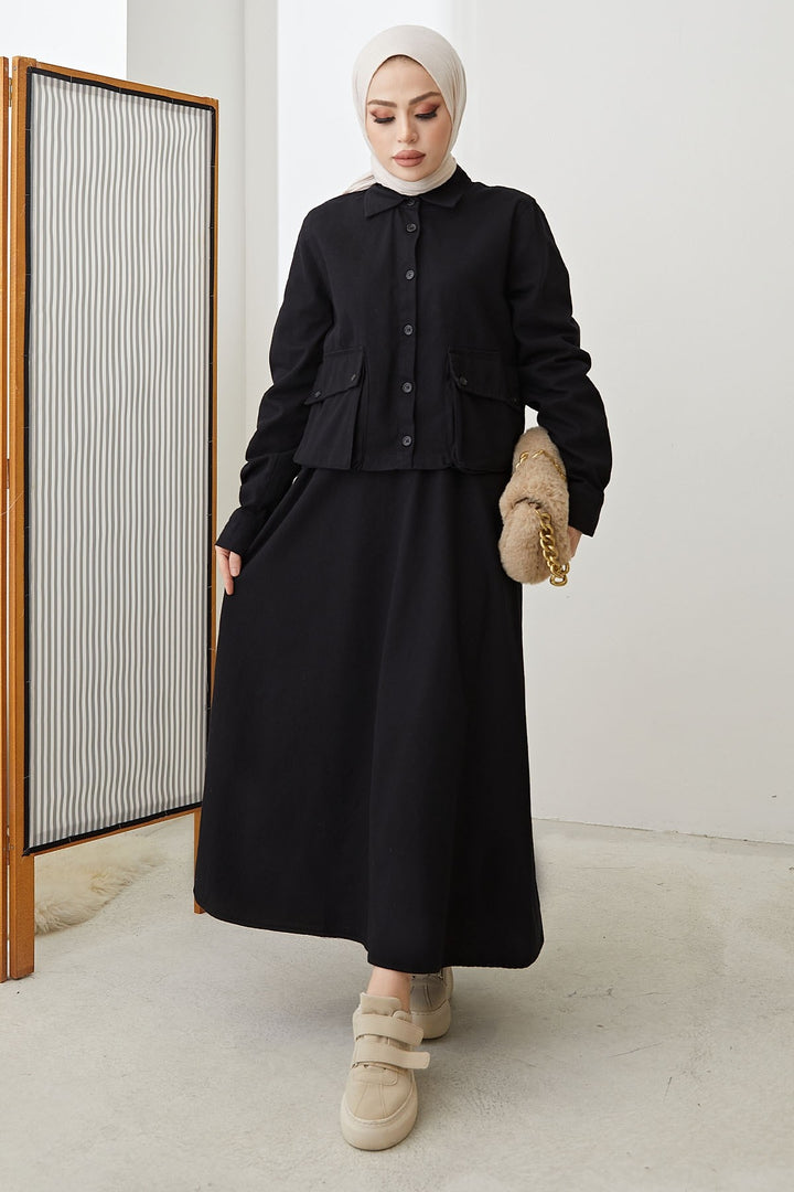 MDS Women Buttoned Elsa Linen Suit - Black - Swadlincote