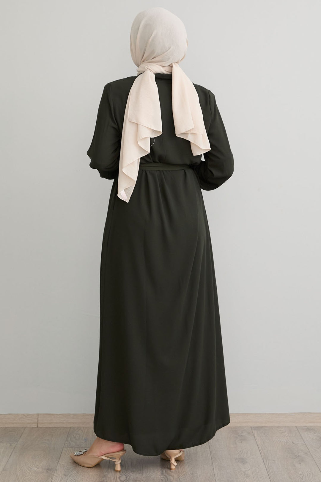 MDS Women Ruffle Detailed Asymmetric Cut Khaki Abaya - Perote