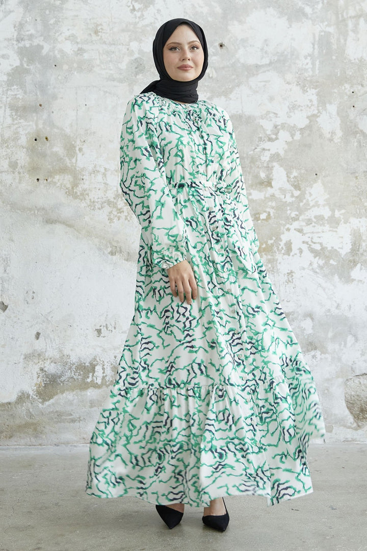 MDS Women Ruffle Patterned Satin Dress - Green - Casalnuovo di Napoli