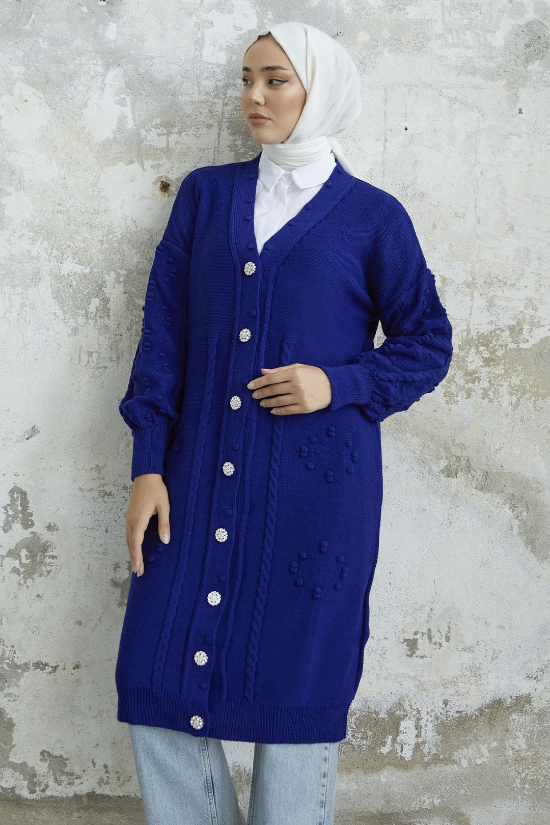 MDS Women Lomira Stone Button Detailed Knit Cardigan - Sky Blue - Coventry
