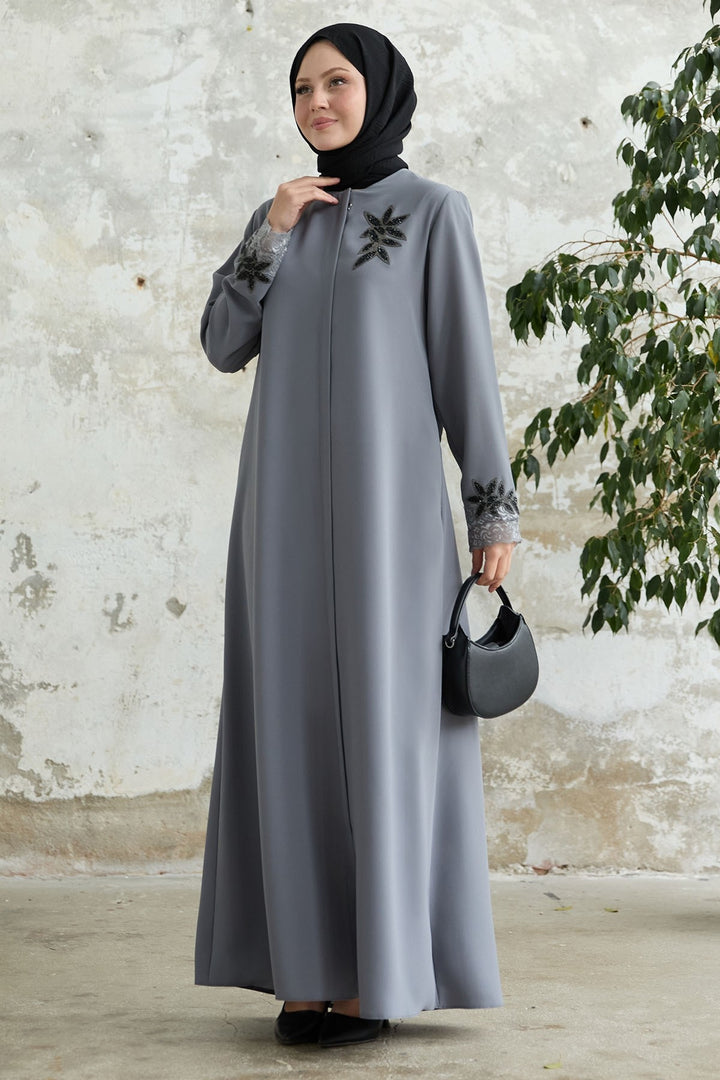 MDS Women Arm Flower Stoned Gray Ferace - Irvington