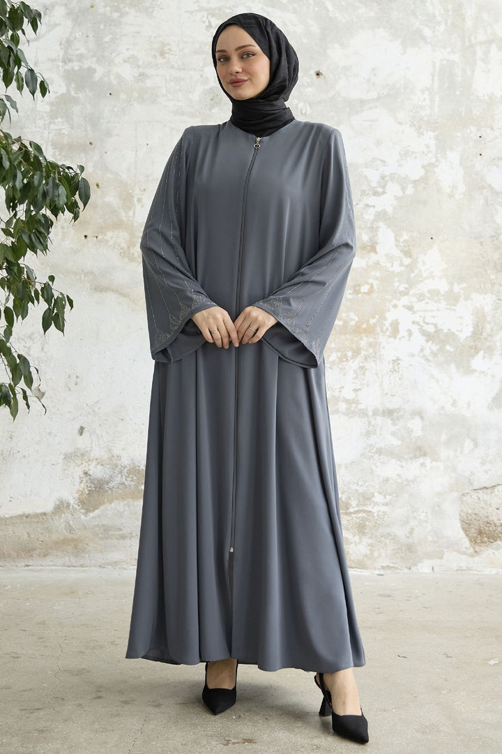 MDS Women Stone-embellished Wide Sleeve Ferace - Gray - Brescia