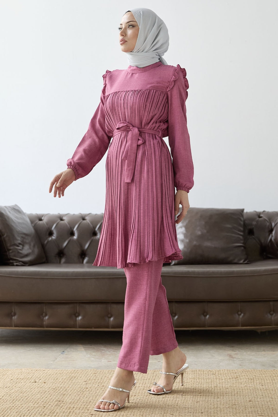 MDS Women Front Pleated Ruffle Detail Set - Fuchsia - Arden-Arcade