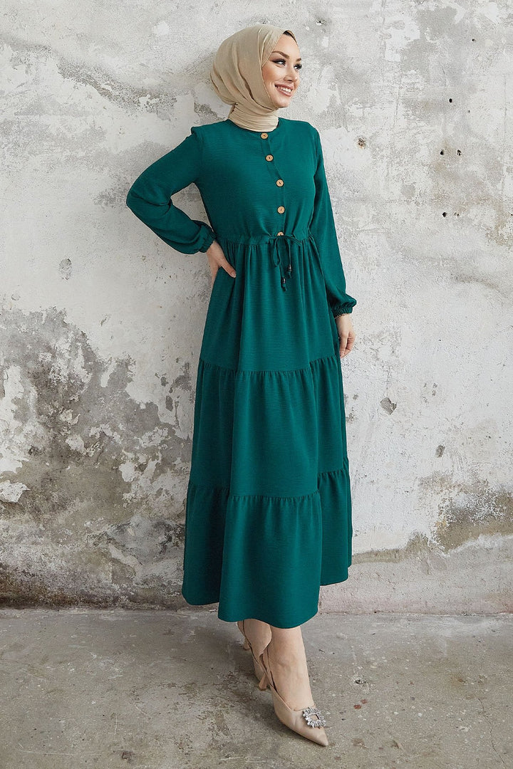 MDS Women Pamela Buttoned Ayrubin Dress - Emerald Green - Huntersville