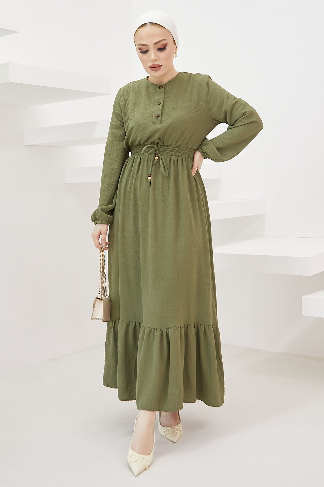 MDS Women Tena Beli Elastic Waist Dress - Khaki - Xánthi