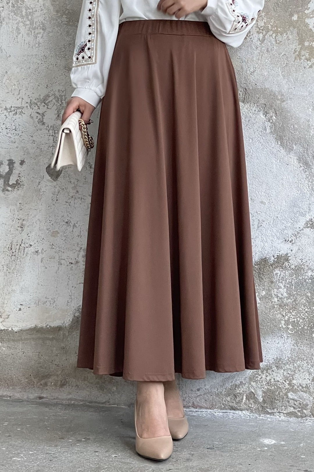 MDS Women Elastic Waist Scuba Skirt - Tan - Vilvoorde