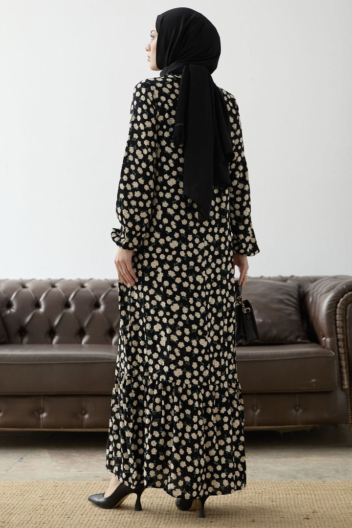 MDS Women Rose Pattern Viscose Dress - Black - Cluj-Napoca