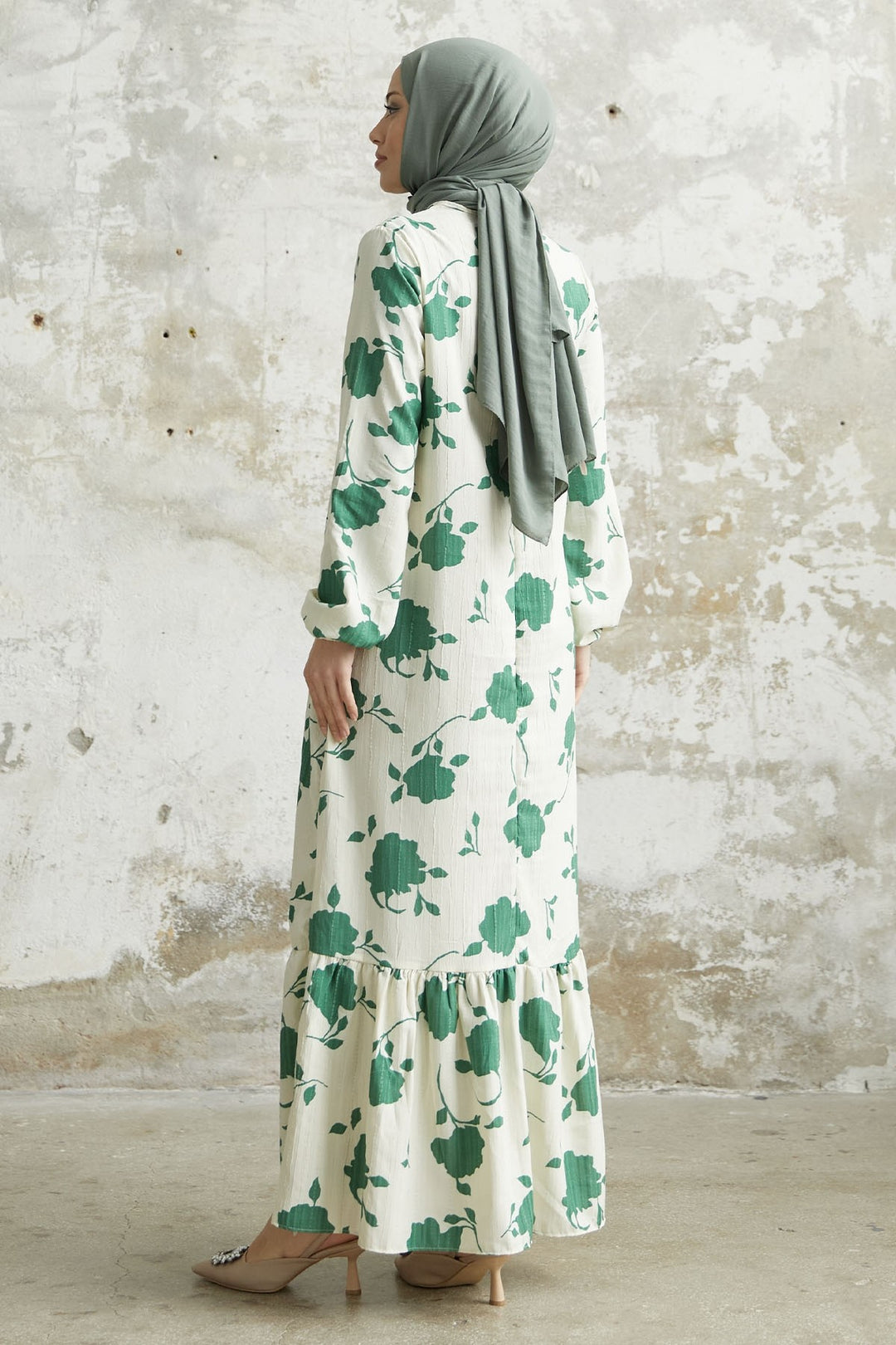 MDS Women Large Flower Pattern Dress - Green - Bootle