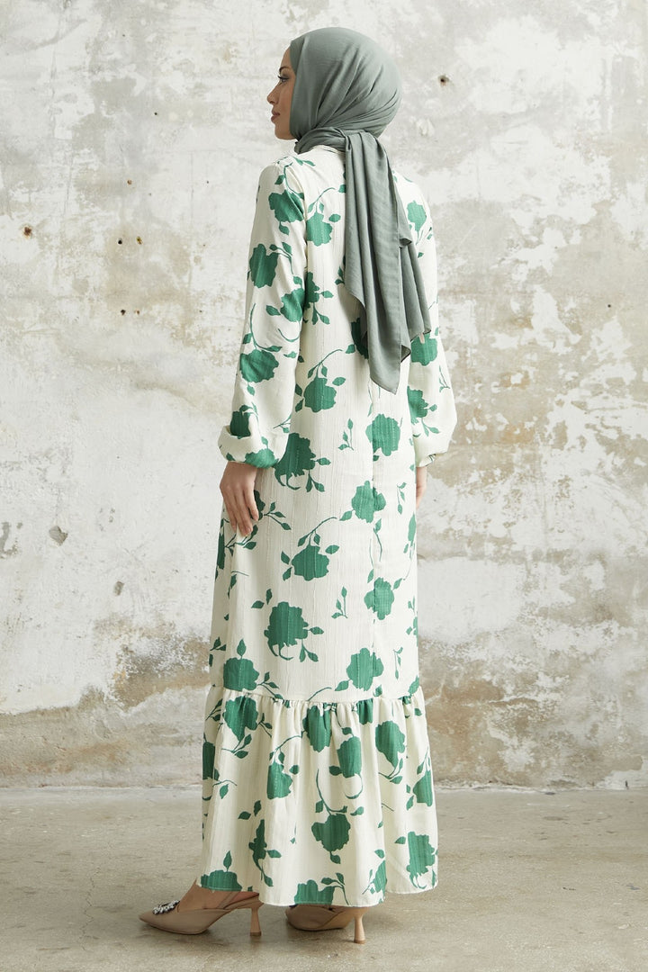 MDS Women Large Flower Pattern Dress - Green - Bootle