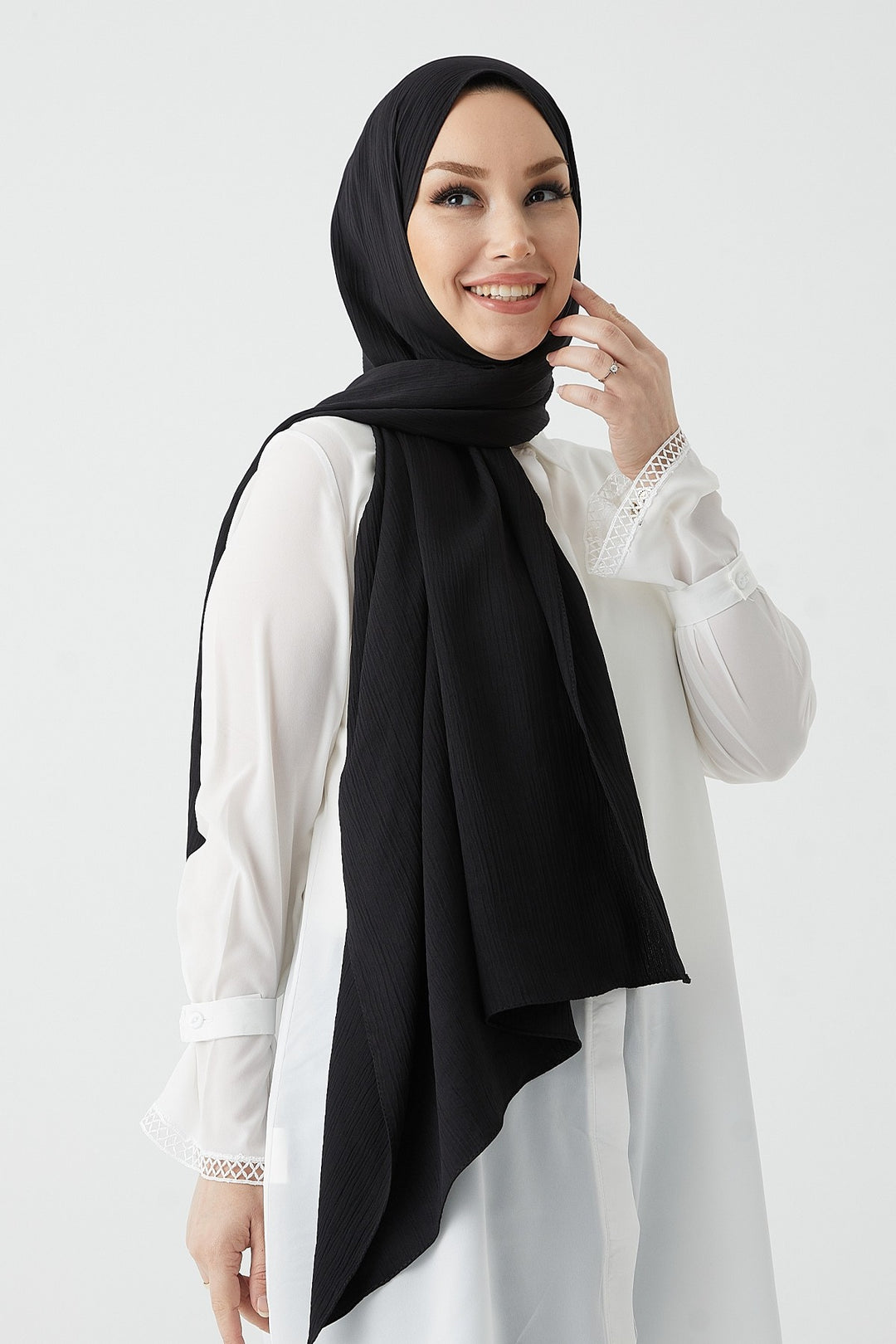 MDS Women Mica Crinkle Silk Shawl - Black - Cedar Park