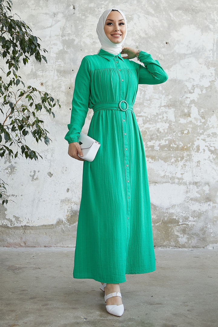 MDS Women Lily Patterned Belted Dress - Green - Eindhoven