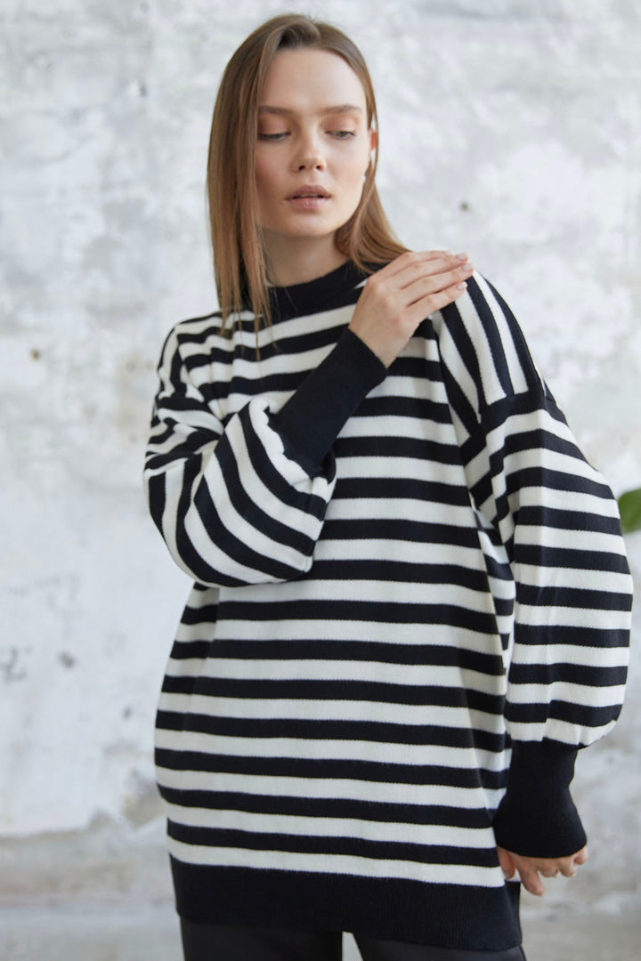 MDS Women Molya Striped Knit Tunic - Black - Fuquay-Varina