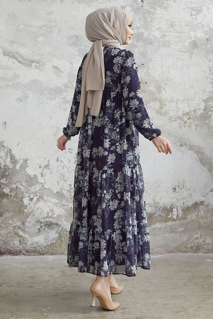 MDS Women Neda Flower Detailed Chiffon Dress - Dark Navy - Lancaster