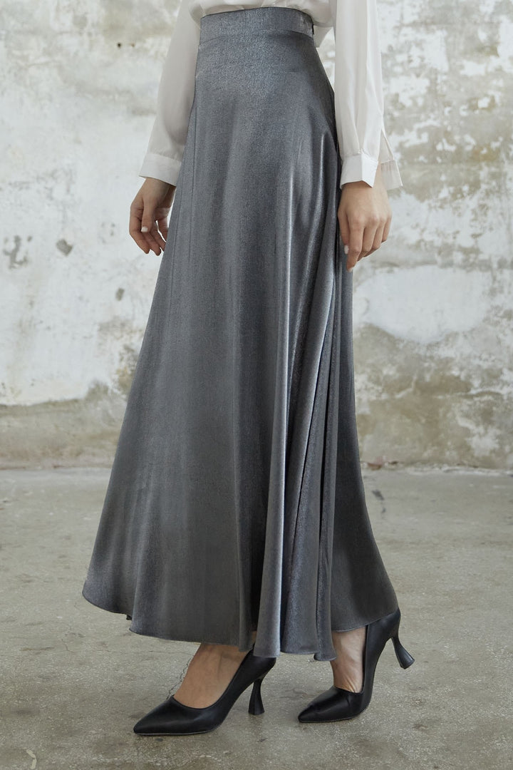 MDS Women Shiny Viscose Skirt - Gray - Meyzieu
