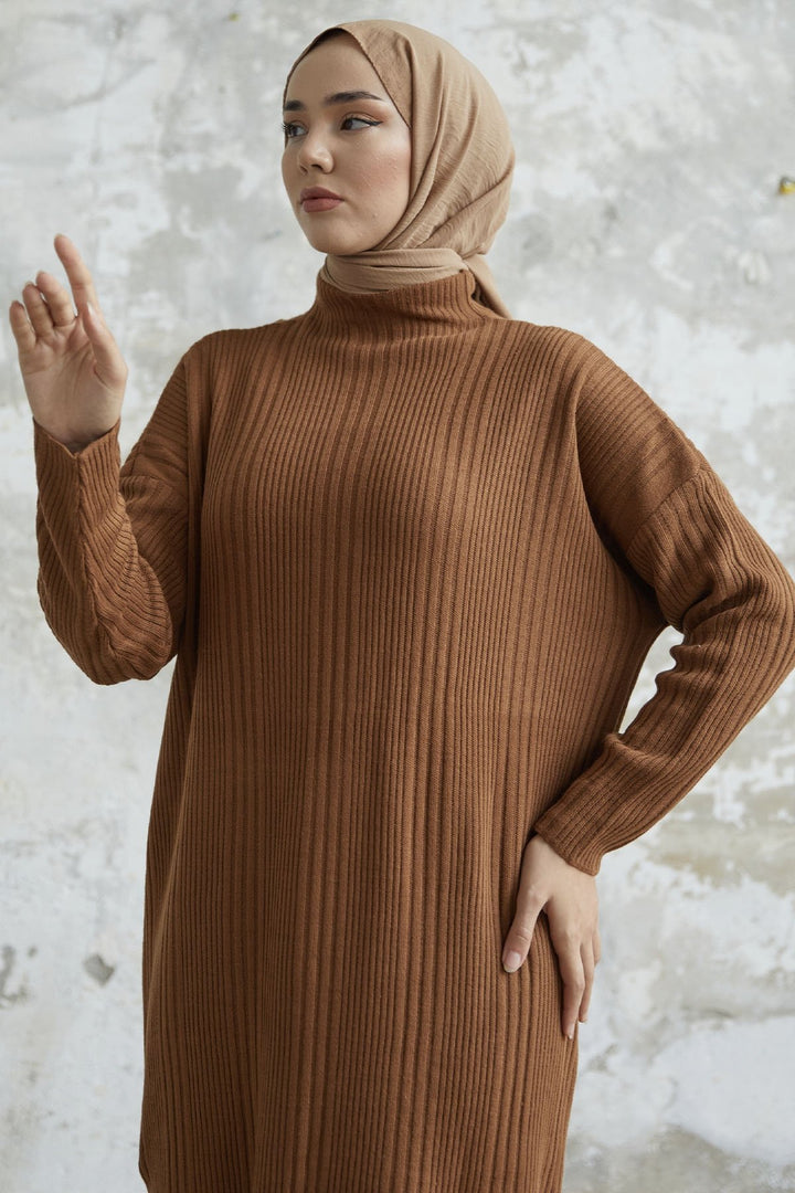 MDS Women Arissa Fisherman Collar Long Knit Dress - Brown - Ossining