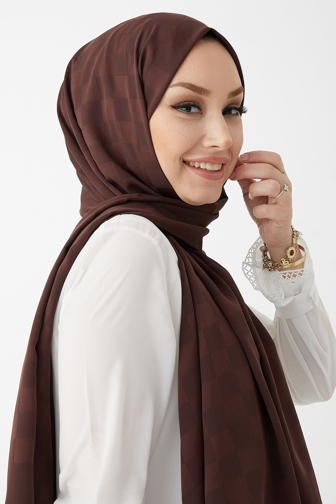 MDS Women Maura Lady Patterned Silky Jacquard Shawl - Bitter Coffee - Bridlington