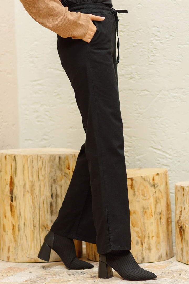 MDS Women Cut-off Hem Detail Elastic Waist Jeans - Black - Princeton