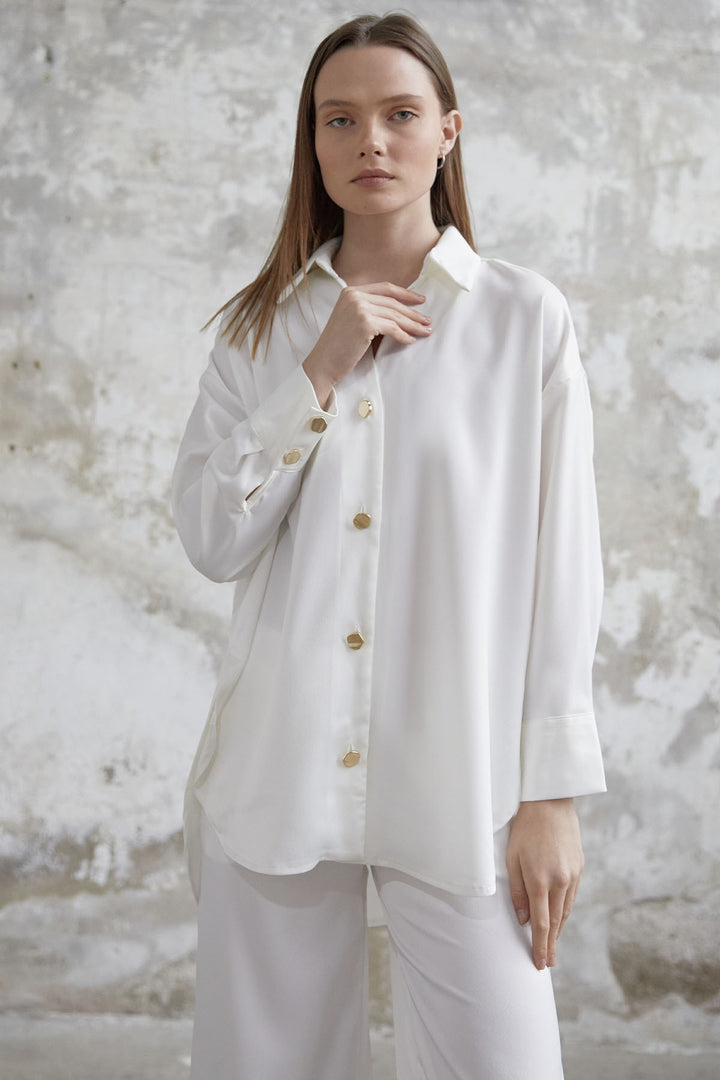 MDS Women Satin Shirt and Pants Suit - White - Lafayette
