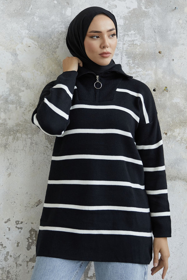 MDS Women Maroya Striped Knit Sweater - Black - Toledo