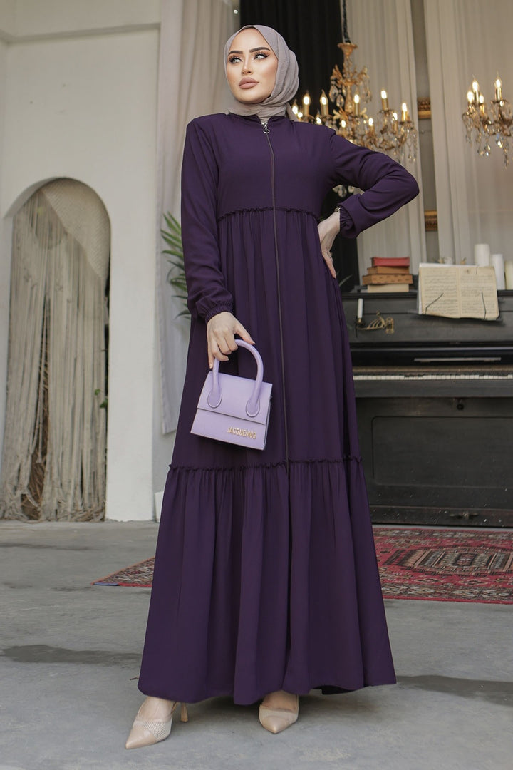MDS Women Pleated Detail Zippered Ferace - Purple - Pesaro
