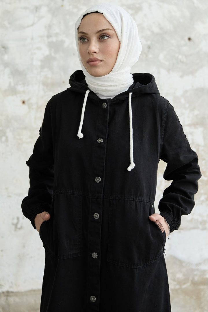 MDS Women Armored Pocket Gabardine Coat - Black - Panevėžys