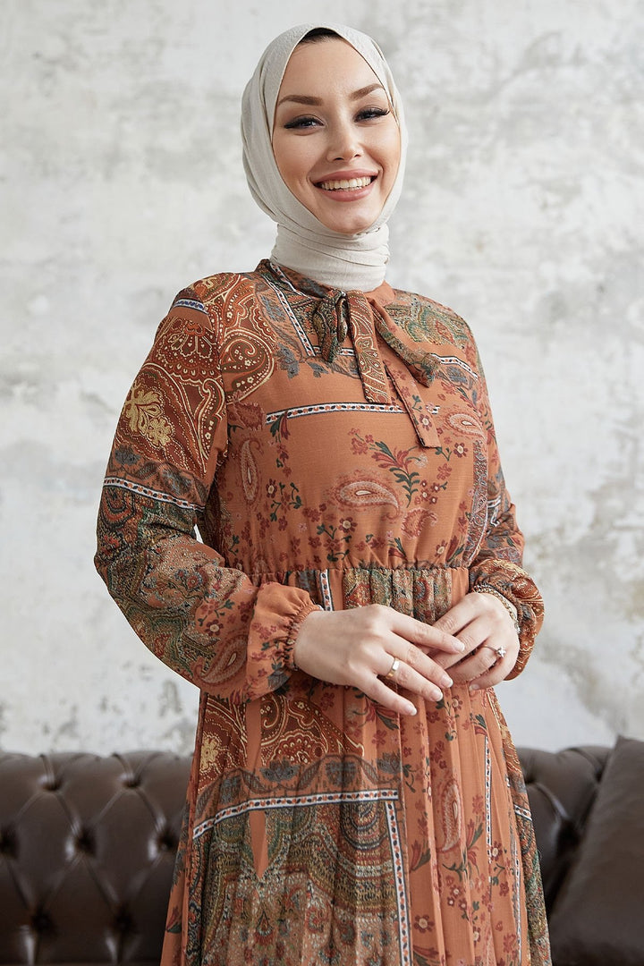 MDS Women Viera Shawl Patterned Collar Belted Chiffon Dress - Terracotta - Tepeji del Río de Ocampo