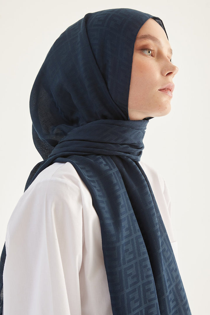 MDS Women Handwoven Jacquard Cotton Scarf - Navy Blue - Middletown