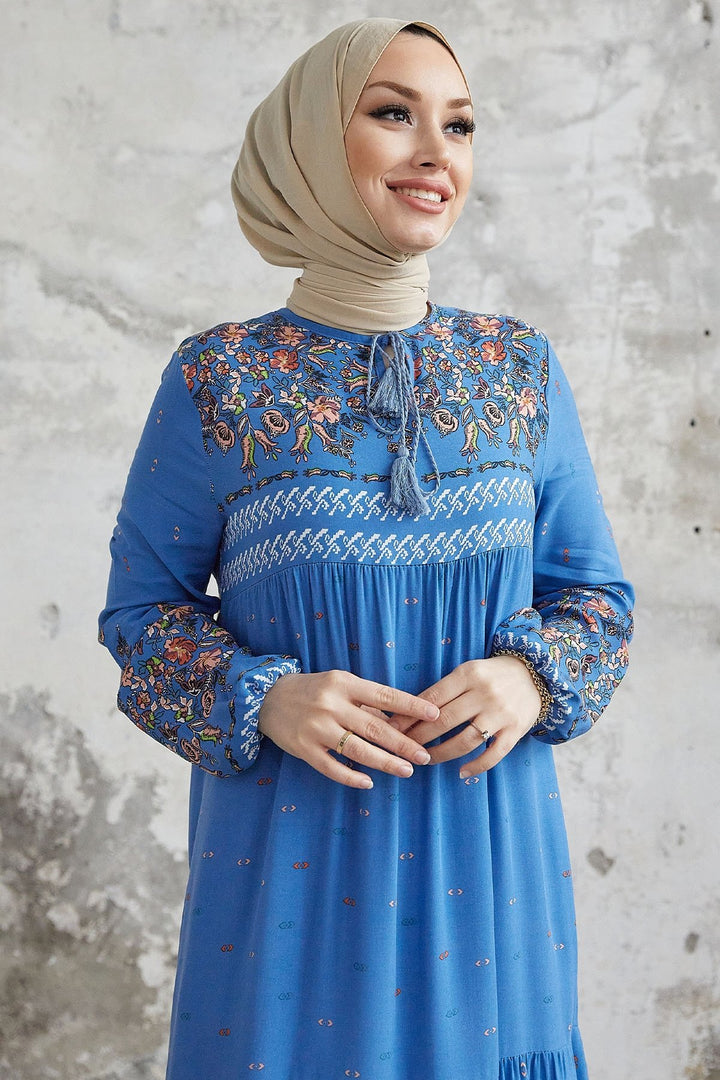 MDS Women Flowy Dress with Watery Pattern - Saxe Blue - Baden-Baden