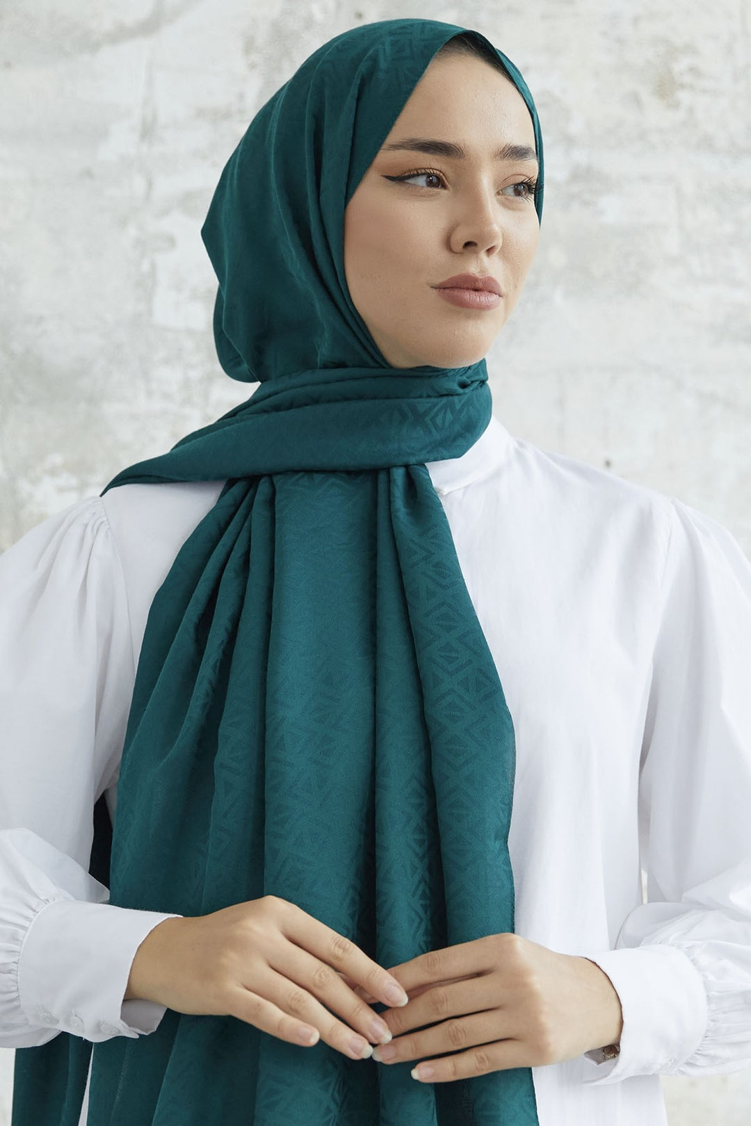 MDS Women Pyramid Pattern Jacquard Shawl - Petrol - Vancouver