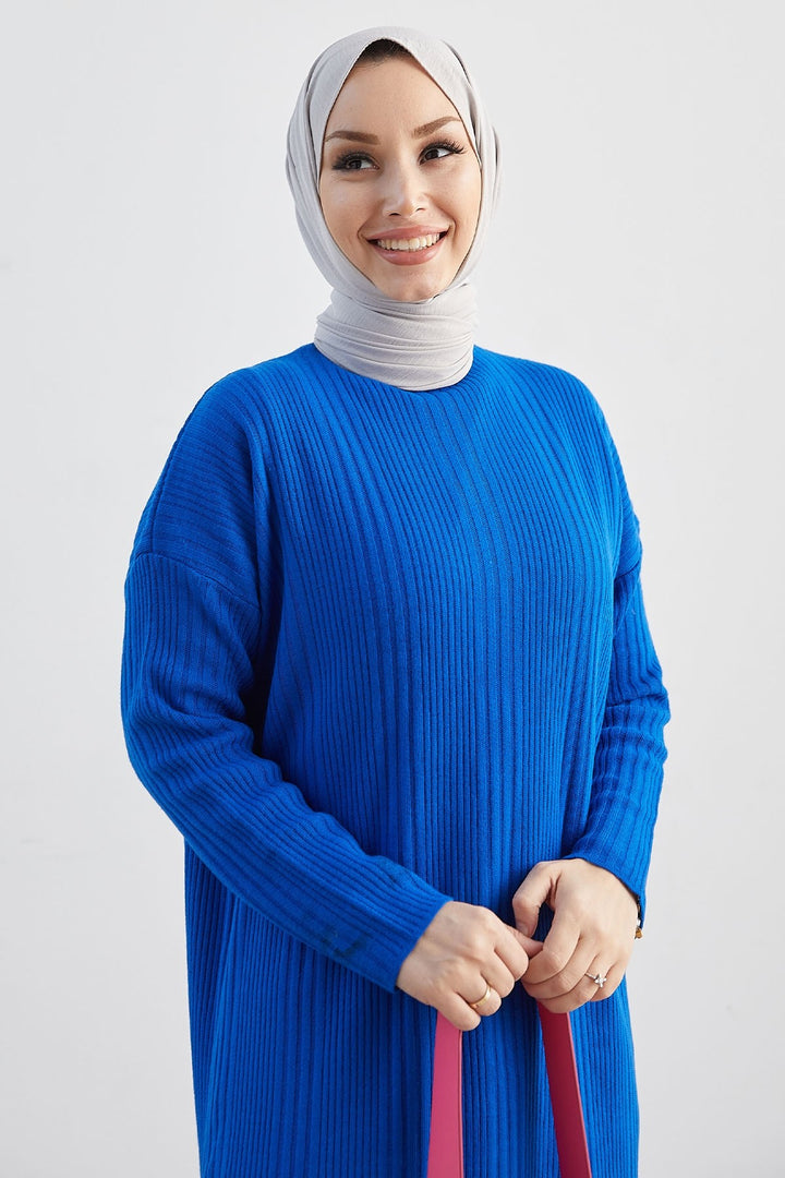 فستان أريسا نسائي طويل منسوج بياقة صياد السمك من MDS - أزرق ساكس - باركلاند