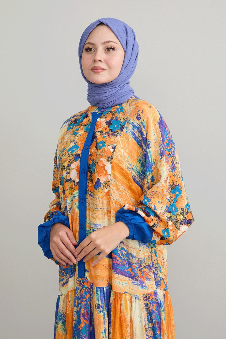 MDS Women Abstract Flower Pot Blue Viscose Dress - Salamanca