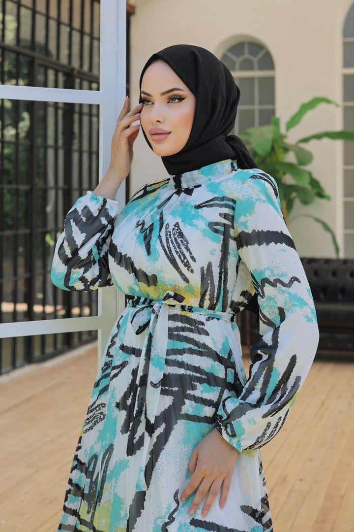 MDS Women Mixed Stripe Pattern Mint Chiffon Dress - Levittown