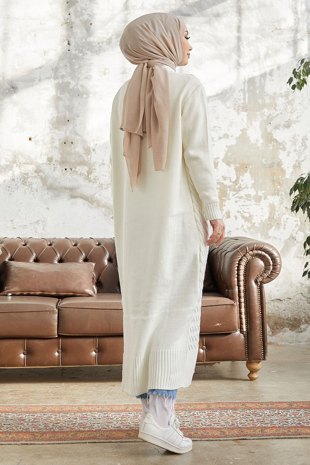 MDS Women Jolie Knitted Patterned Long Cardigan - White - Burgos