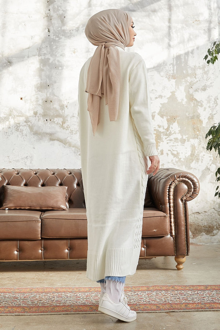 MDS Women Jolie Knitted Patterned Long Cardigan - White - Burgos