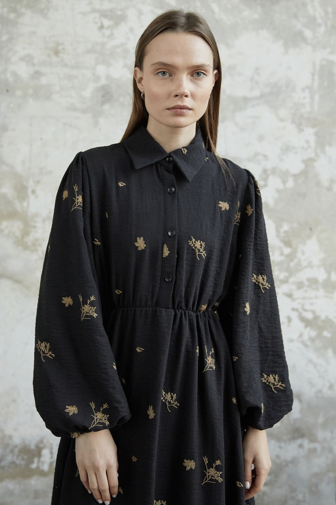 MDS Women Belted Embroidered Dress - Black - Salisbury