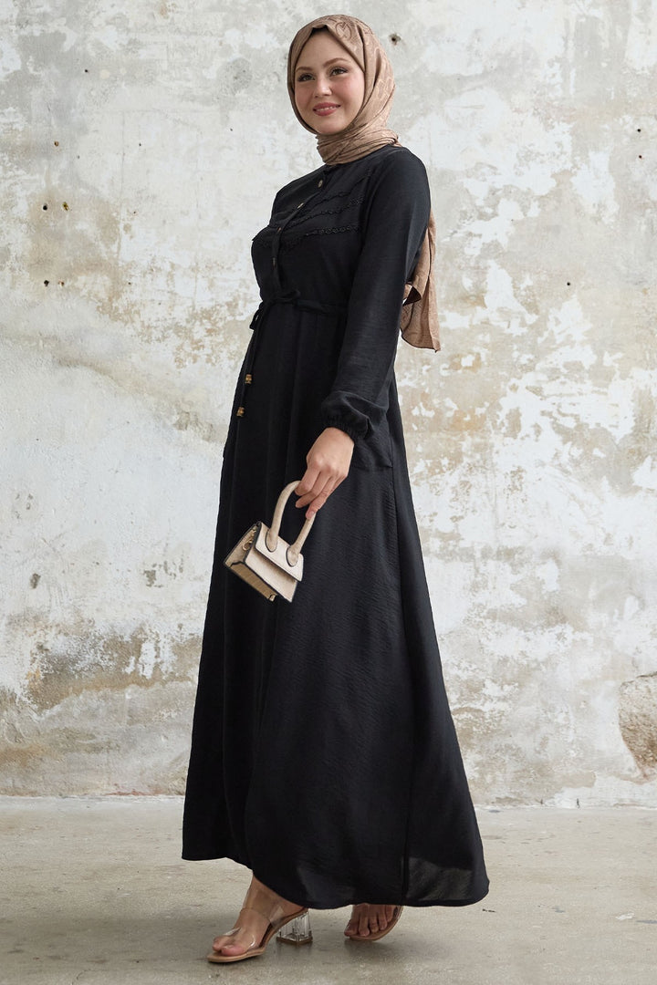 MDS Women Lace Detail Black A-line Dress - Melitopol