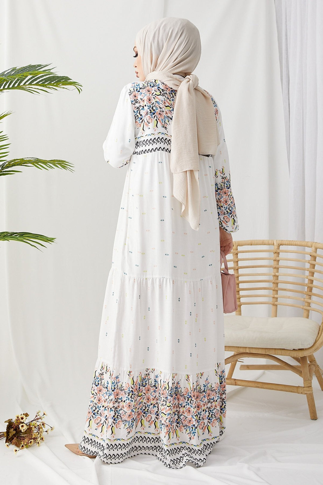 MDS Women Flowy Dress with Watery Pattern - White - Brăila