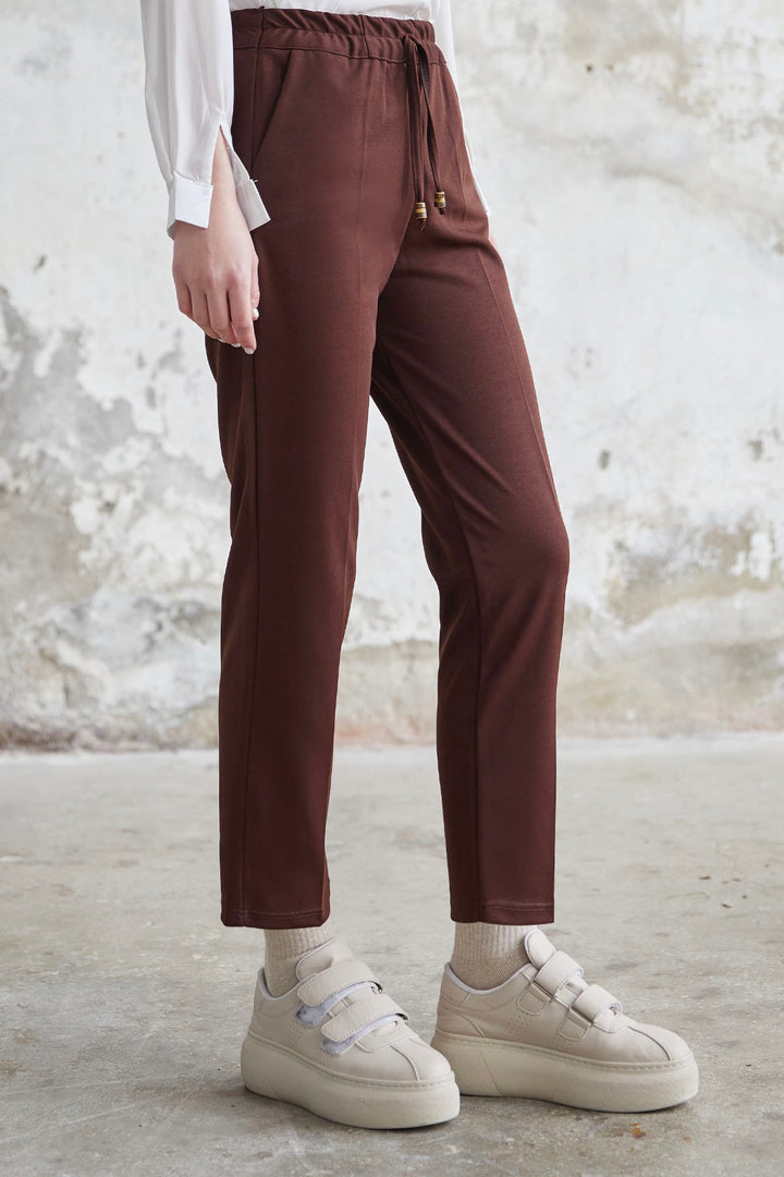 MDS Women Elasticated Lycra Double Fabric Pants - Brown - Laatzen