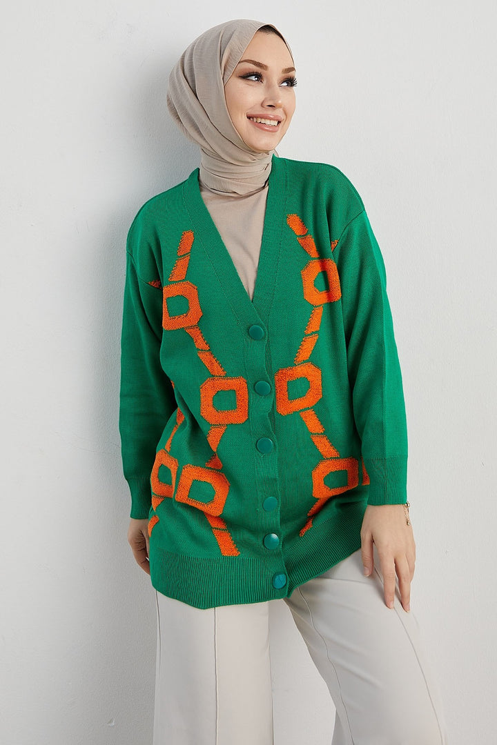 MDS Women Lenora Patterned Cardigan - Green - Iguala de la Independencia