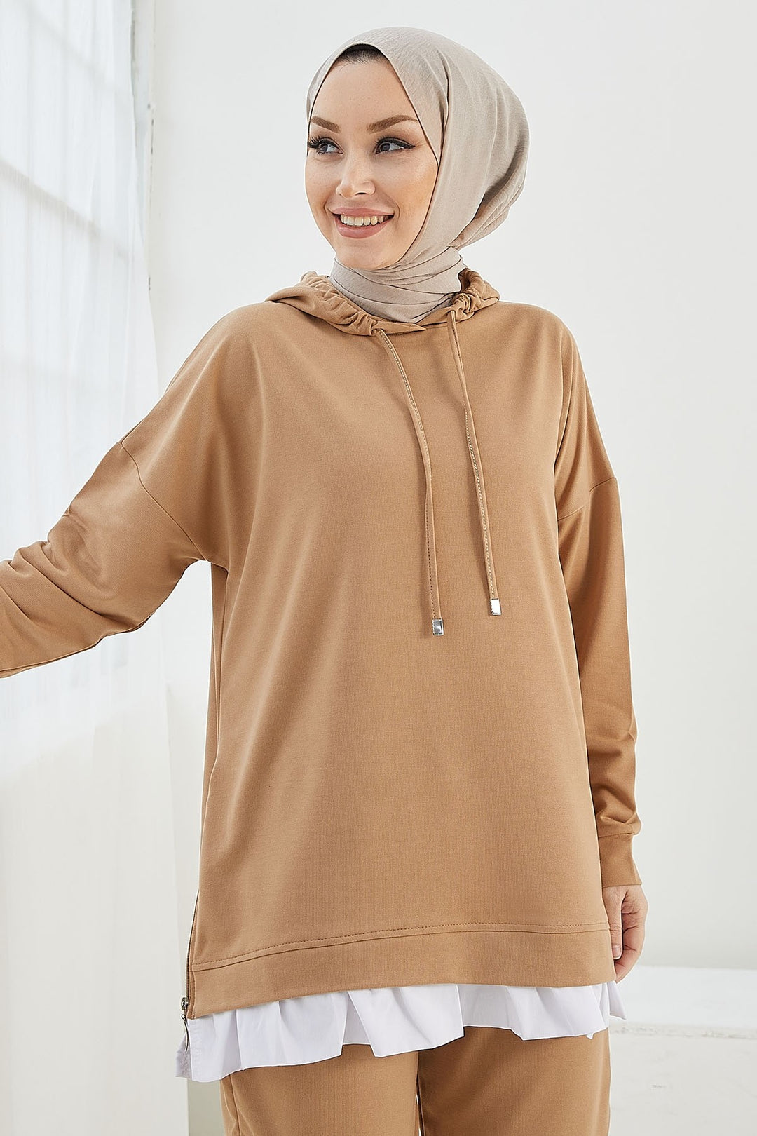 MDS Women Losya Sides Zippered Hooded Two Piece Set - Camel - Scottsdale