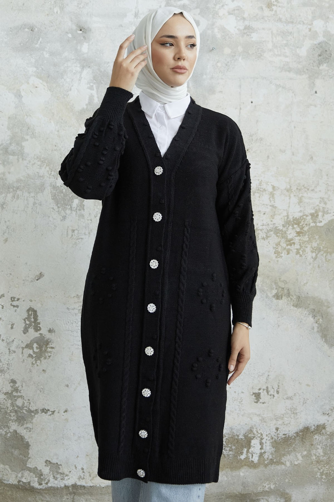 MDS Women Lomira Stone Button Detailed Knit Cardigan - Black - Temixco
